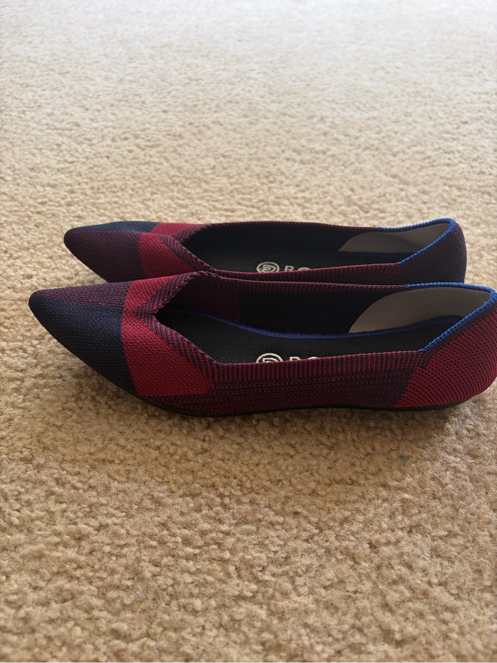 Rothy's Women's The Point Flats in Burgundy and Navy - Picture 4 of 5